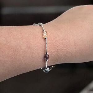 Vintage Napier Silver-Tone Blue, Purple and Clear Beaded Bracelet